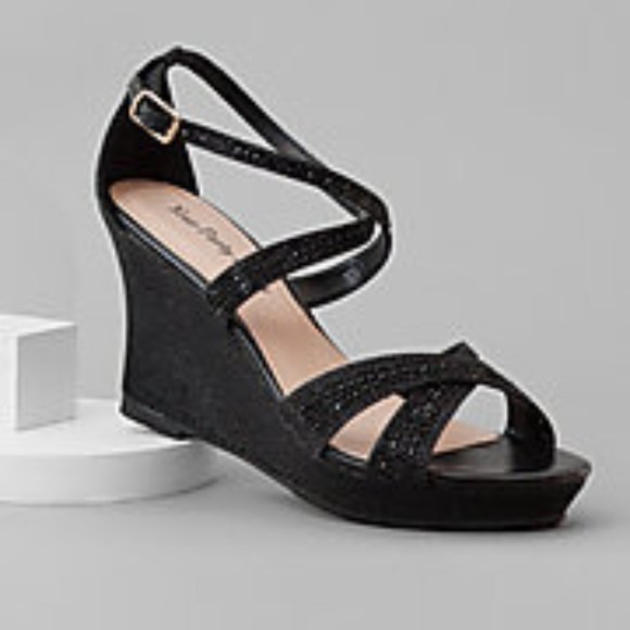 🆕 Black Glitter Open Toe Wedges, Size 9 - Picture 4 of 13